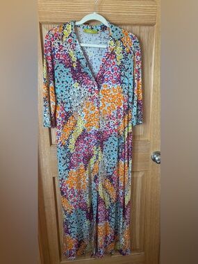 #45 Stefanie Viscose Floral Button Down Maxi Dress / Long Cardigan 21-22” PTP